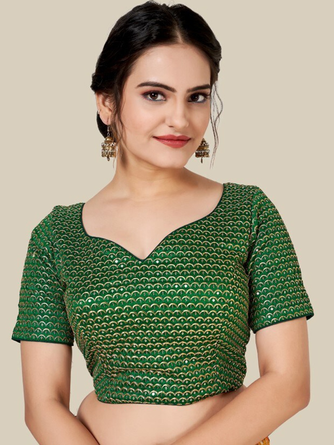 

HIMRISE Women Green Sequinned Stitched Saree Blouse