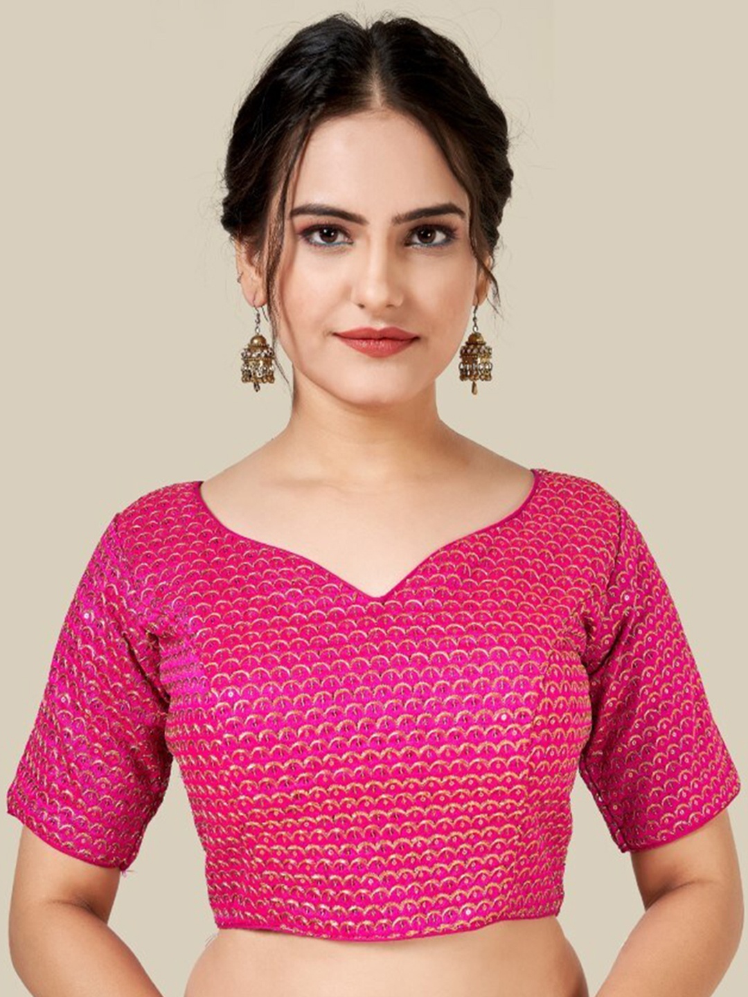 

HIMRISE Pink Sequin Embellished Stitched Silk Saree Blouse