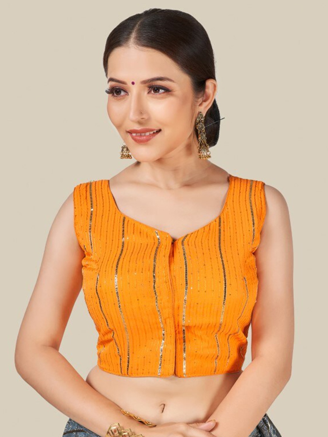 

HIMRISE Women Orange Sequinned Stitched Saree Blouse