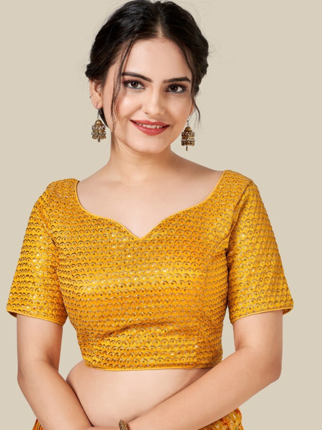 

HIMRISE Yellow Embellished Stitched Silk Saree Blouse