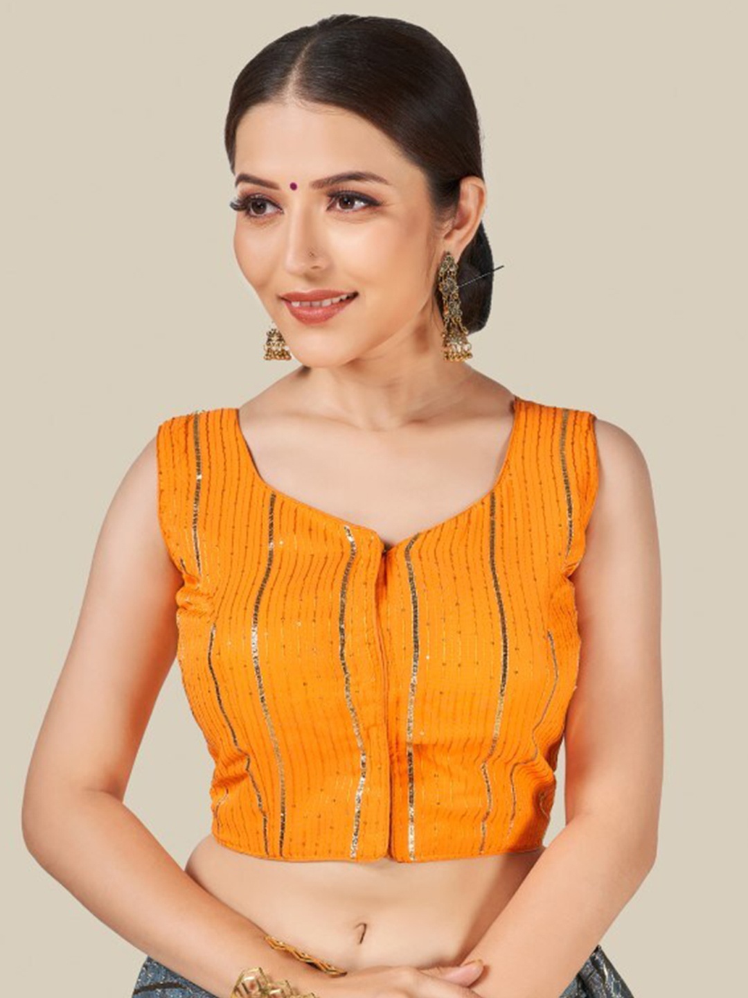 

HIMRISE Women Orange Sequin Embellished Silk Saree Blouse