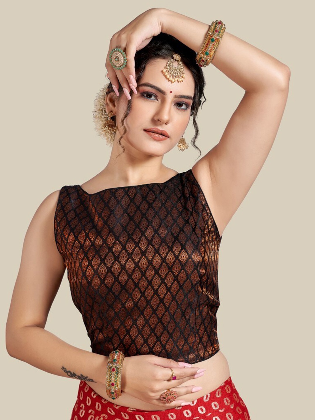 

HIMRISE Women Black Printed Saree Blouse