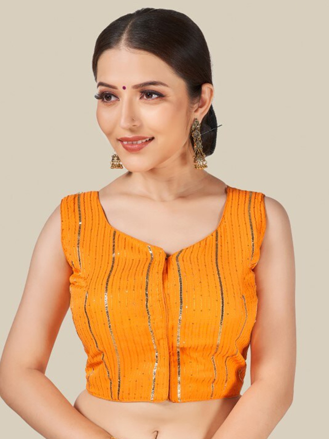 

HIMRISE Women Orange Sequinned Saree Blouse
