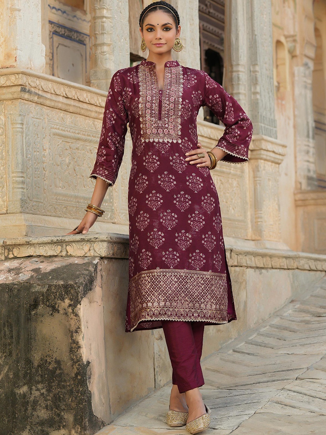 

SCAKHI Women Magenta Kurta with Trouser Set