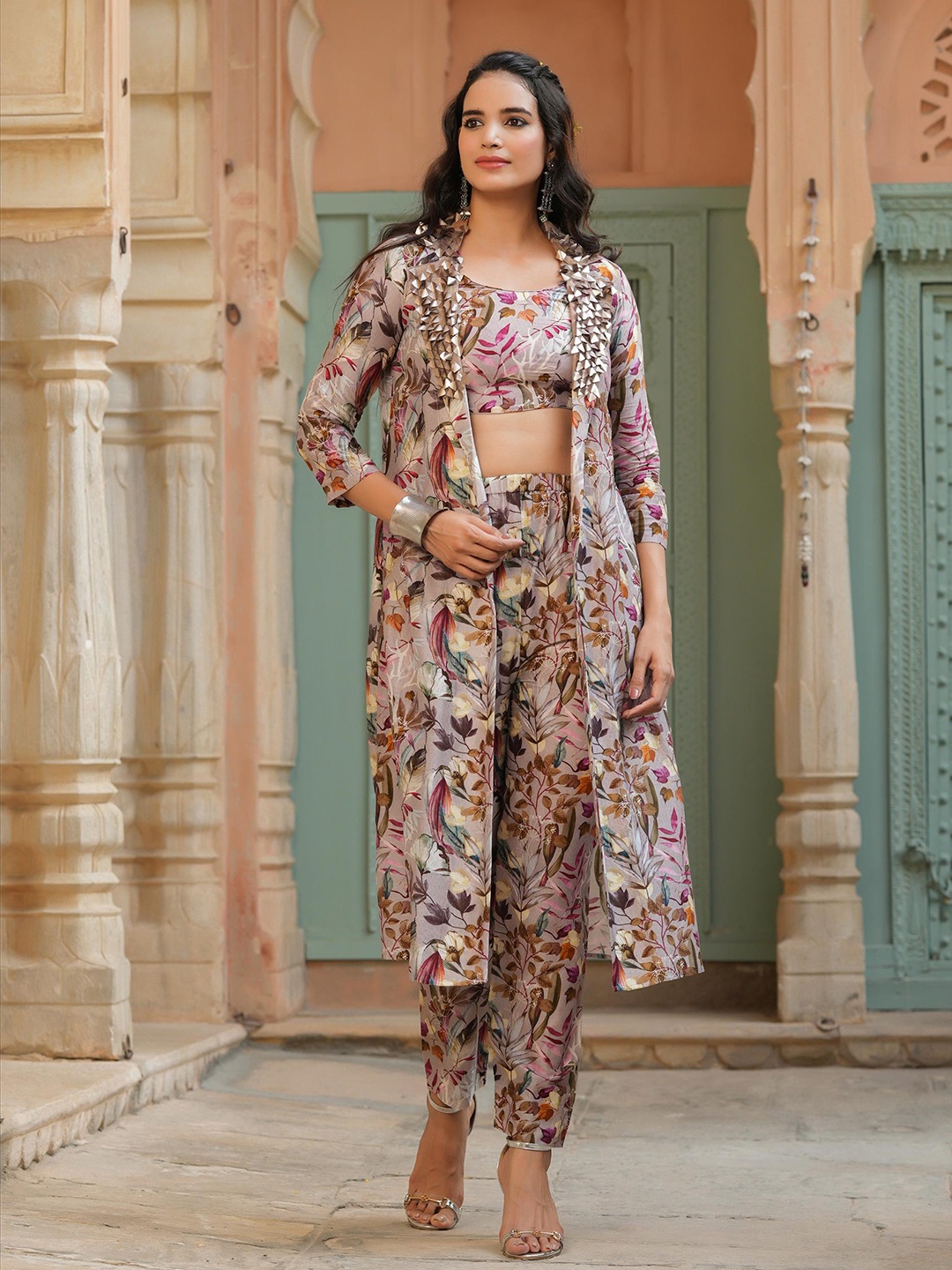 

SCAKHI Women Lavender & Grey Printed Chanderi Co-Ords Set