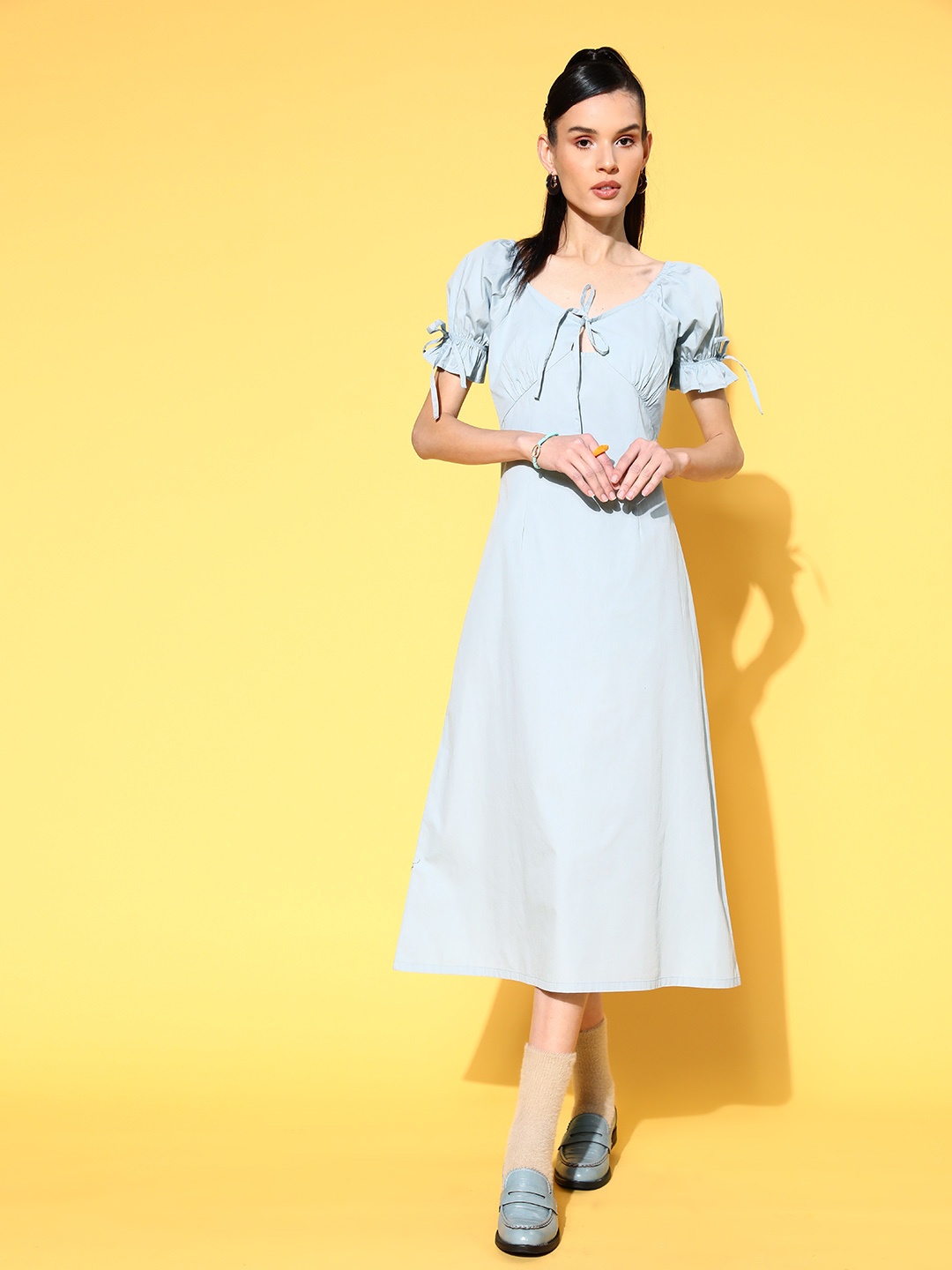 

The Roadster Lifestyle Co. Blue Sweetheart Neck Pure Cotton Empire Cut It Off Dress
