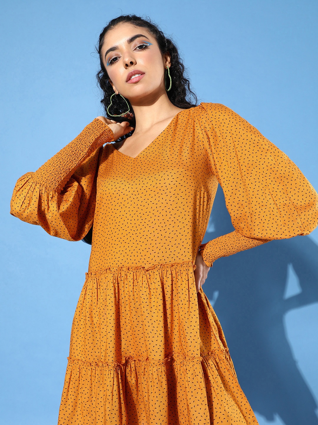 

The Roadster Lifestyle Co. Mustard Yellow Tiered Emo 2.0 Once Upon A Sleeve A-Line Dress