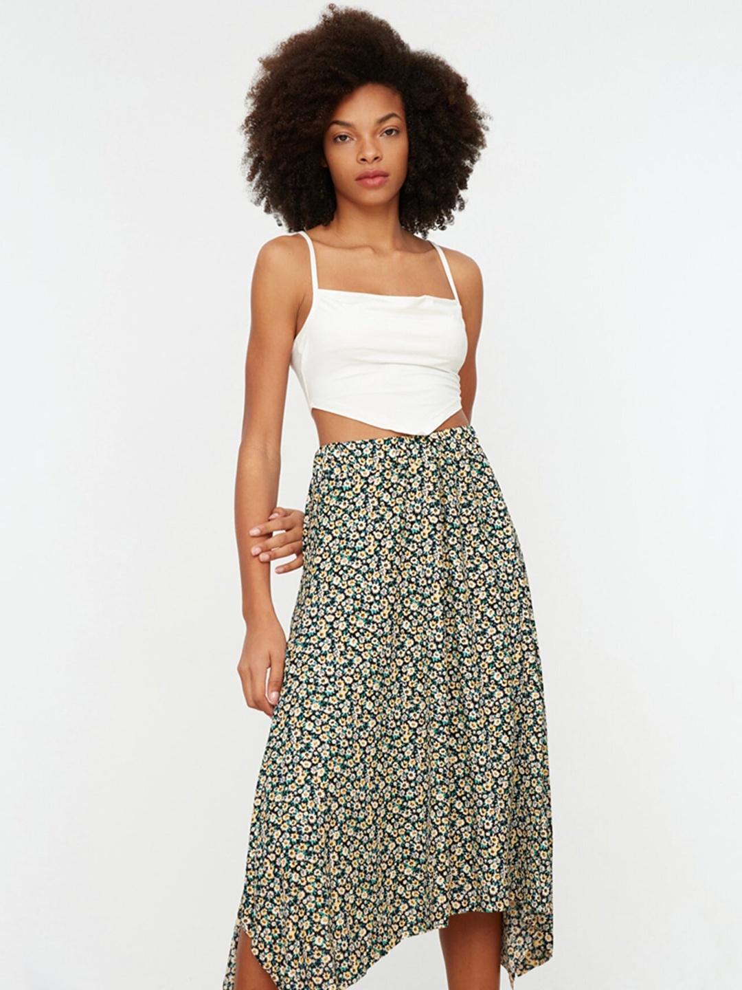 

Trendyol Women Green & White Printed Asymmetric Skirts, Multi
