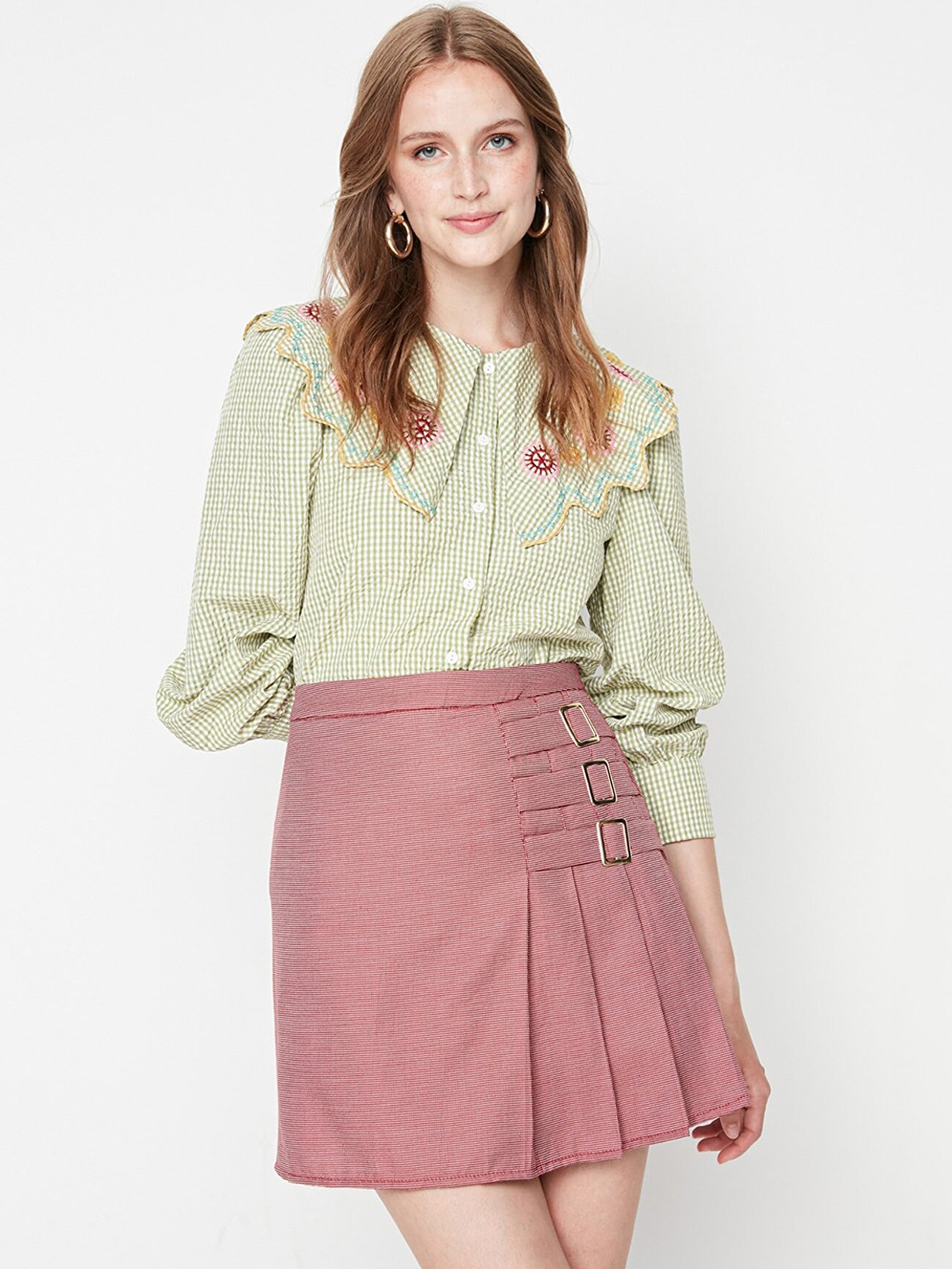 

Trendyol Women Rose Pink Checks A-Line Mini Skirt