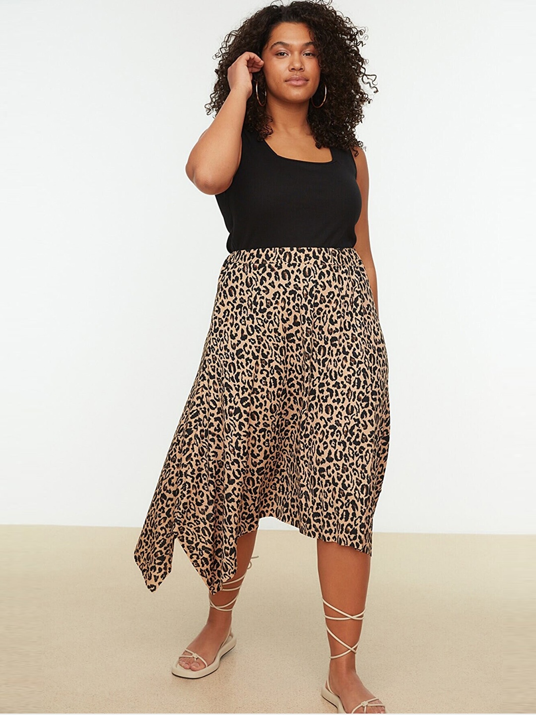 

Trendyol Women Brown & Black Printed High Low Midi Skirt