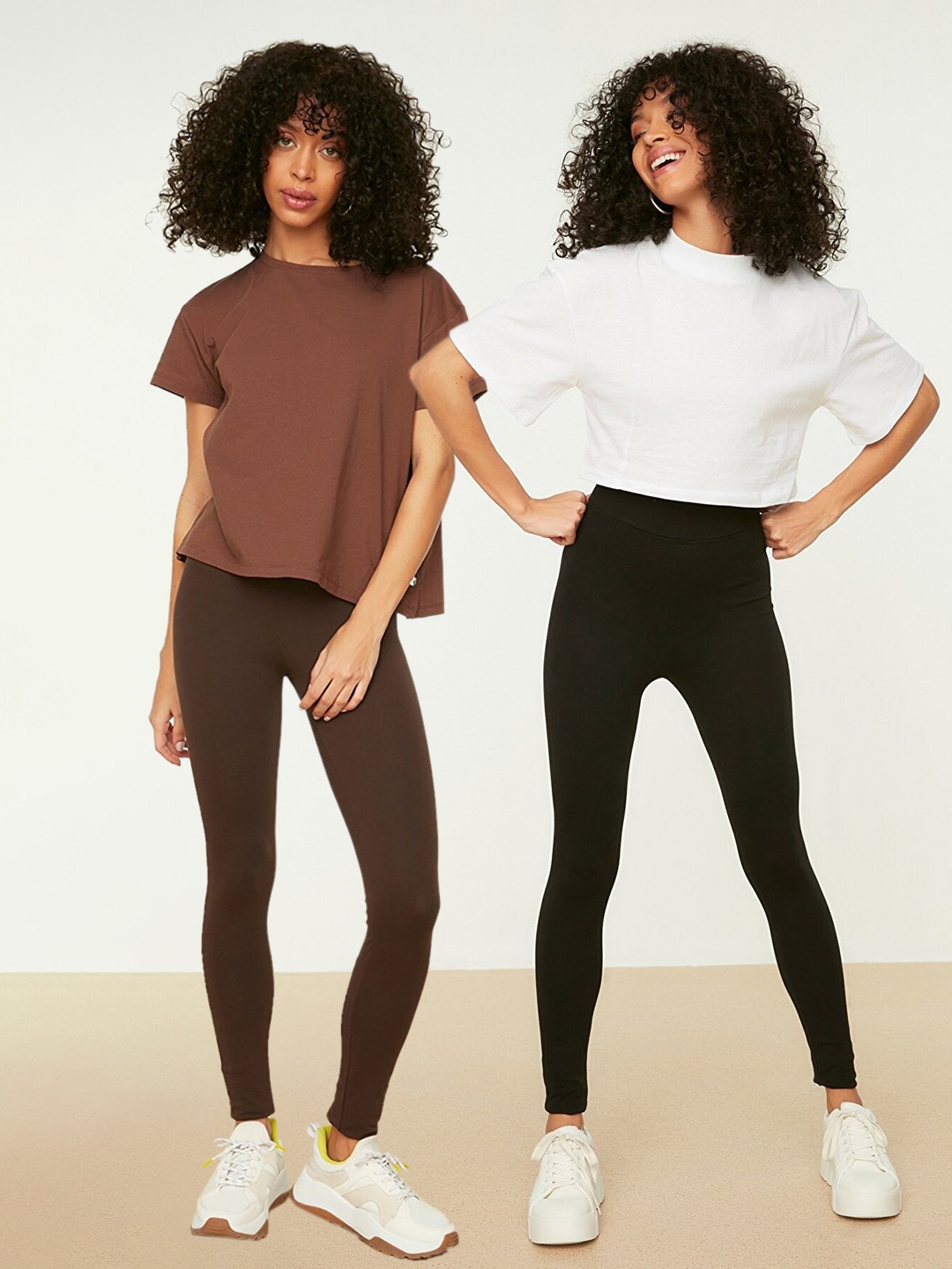 

Trendyol Women Set Of 2 Black & brown Solid Tights