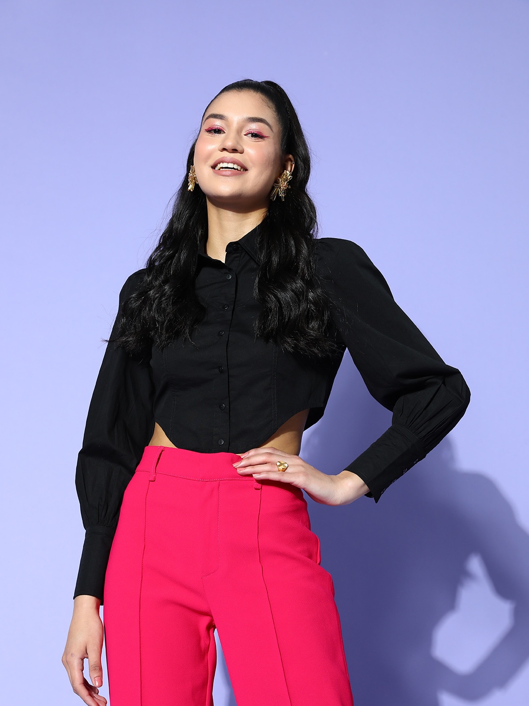 

The Roadster Lifestyle Co. Women Pitch Black Corset Club Cropped Shirt