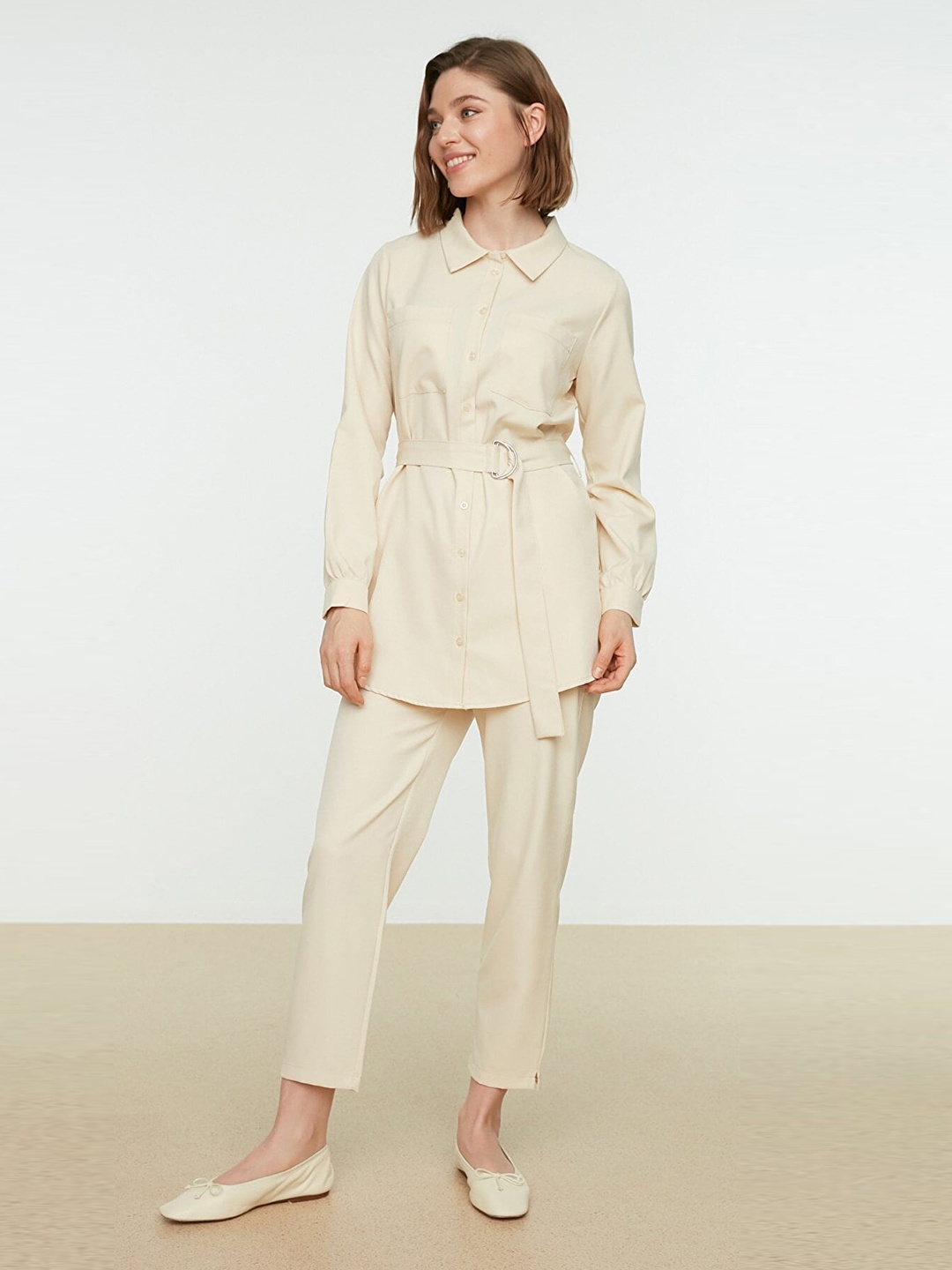 

Trendyol Women Beige Shirt with Trousers