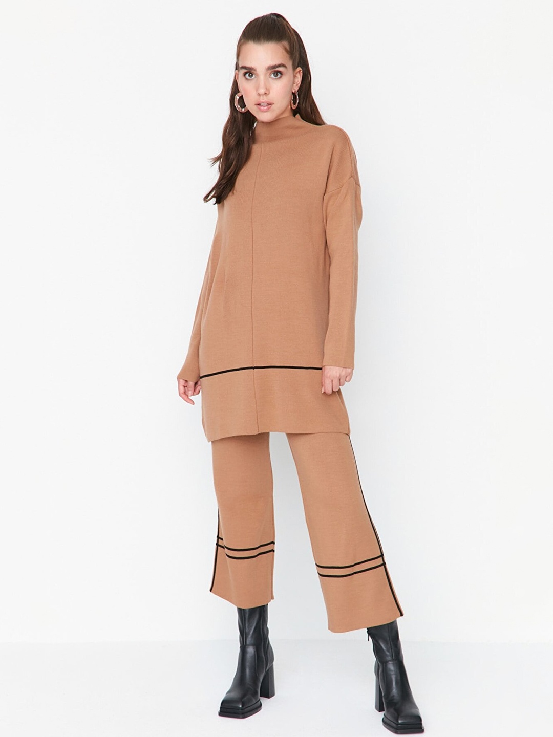 

Trendyol Women Camel Brown Tunic with Palazzo Co-Ords Set