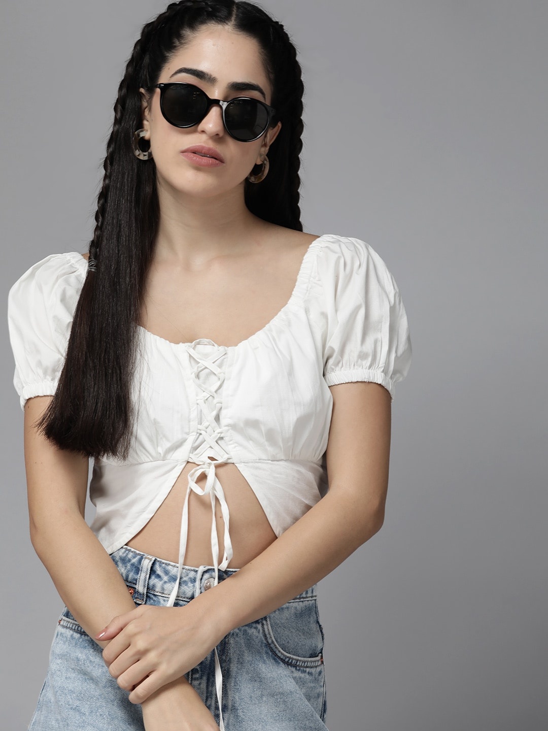 

Roadster White Puff Sleeve Cotton Crop Top