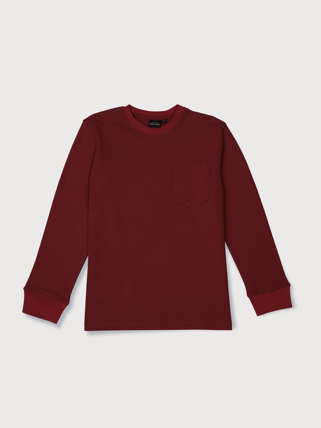 

Gini and Jony Boys Maroon Solid Full Sleeves T-shirt