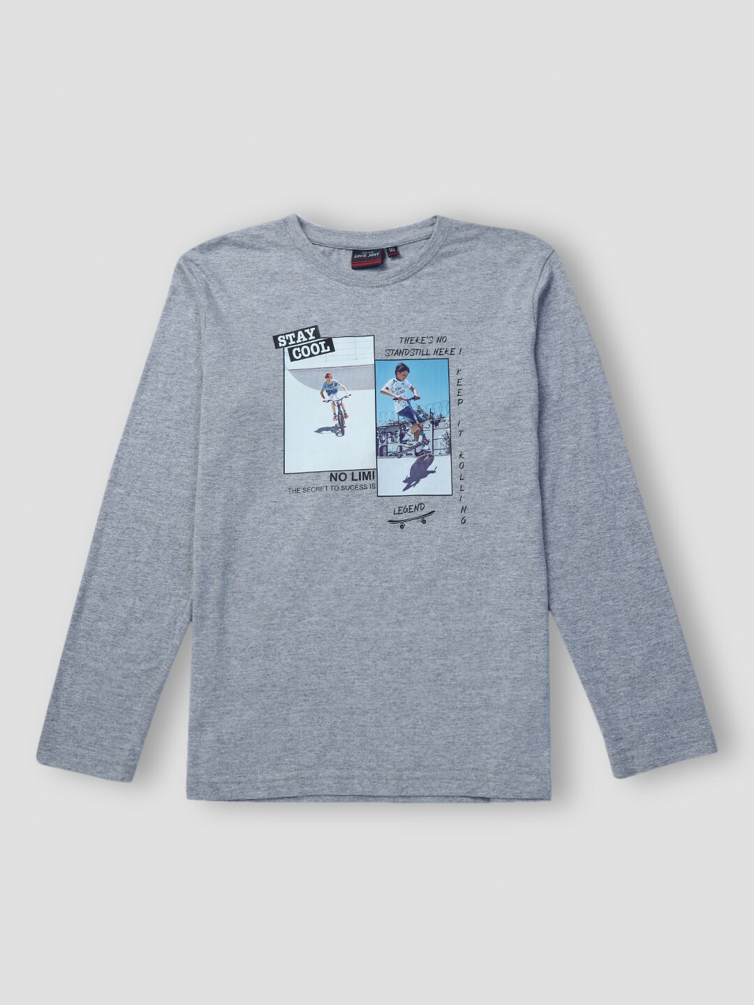 

Gini and Jony Boys Grey & Blue Printed Long Sleeve Cotton T-shirt