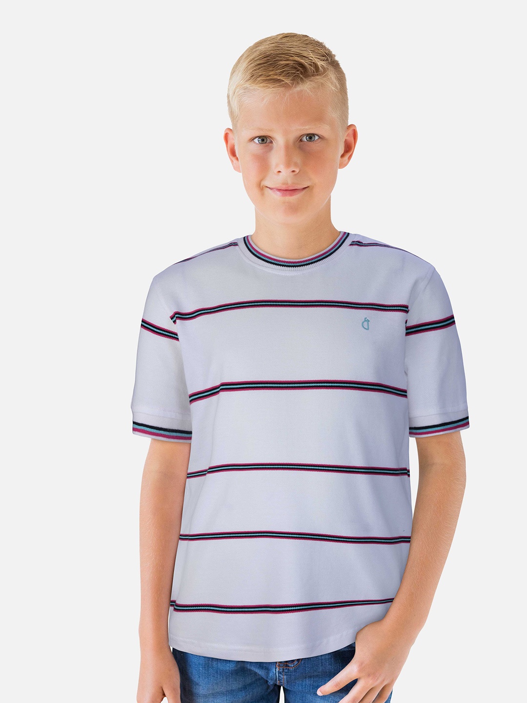 

Gini and Jony Boys White Striped Cotton T-shirt