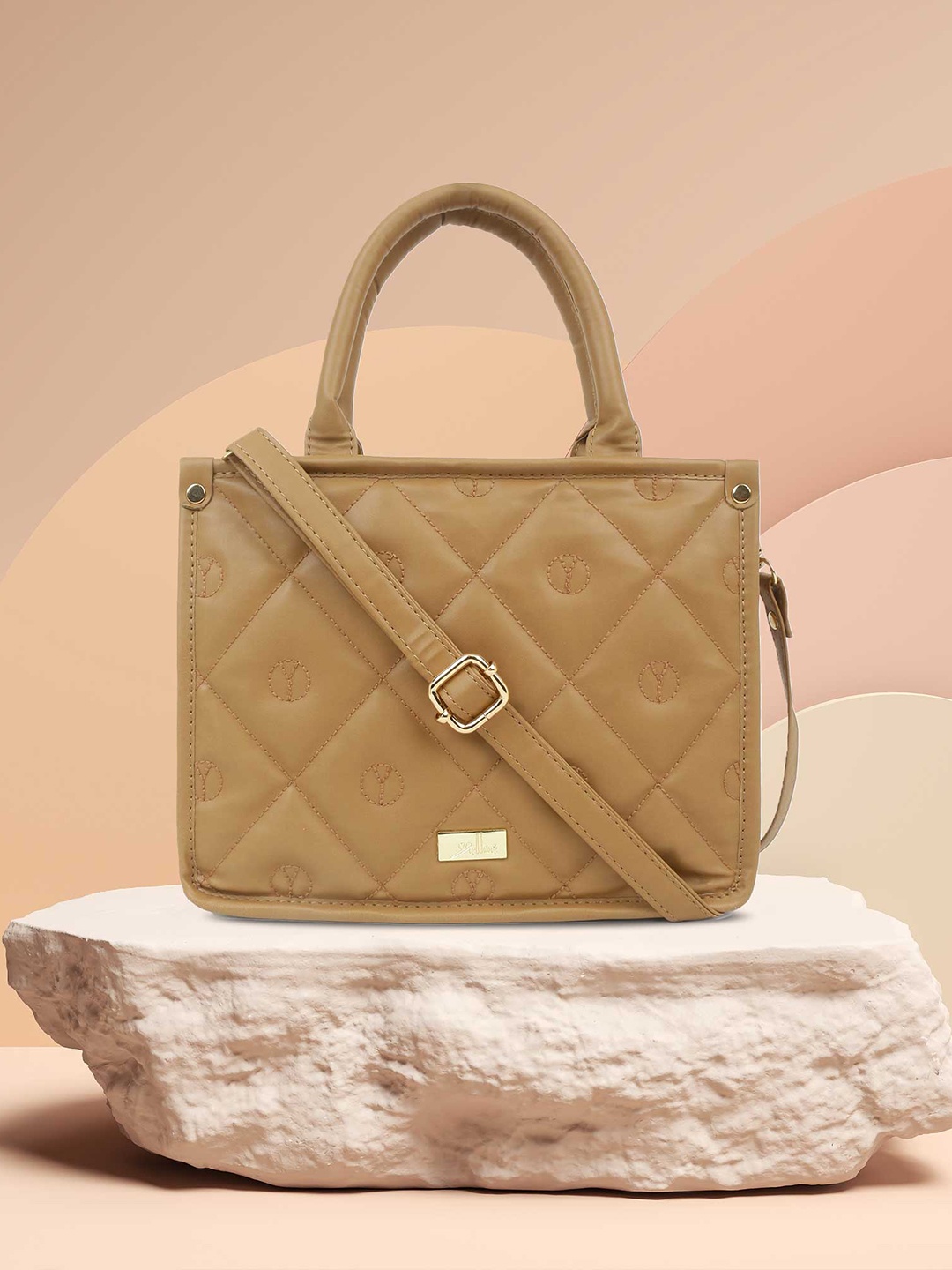 

yelloe Women Quilted Satchel Bag, Tan