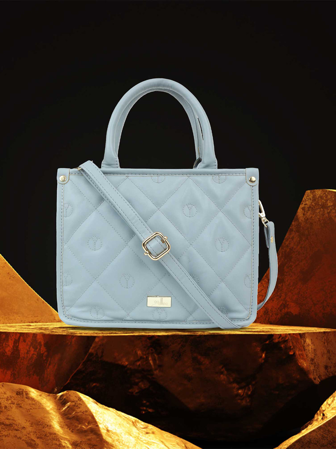 

yelloe Women Blue Textured Structured Quilted Hanbag