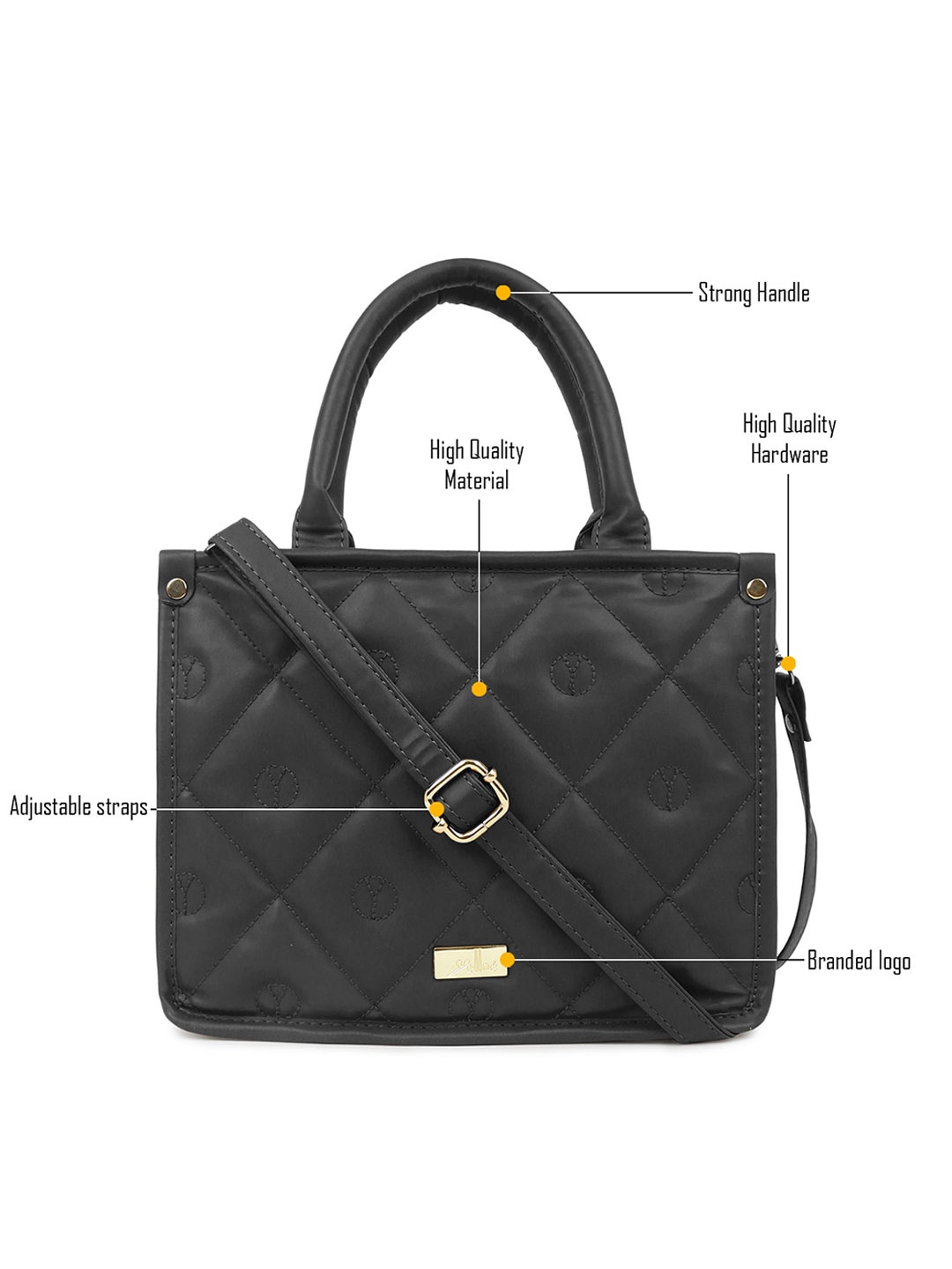 

yelloe Women Black Textured Structured Handheld Bag with Quilted