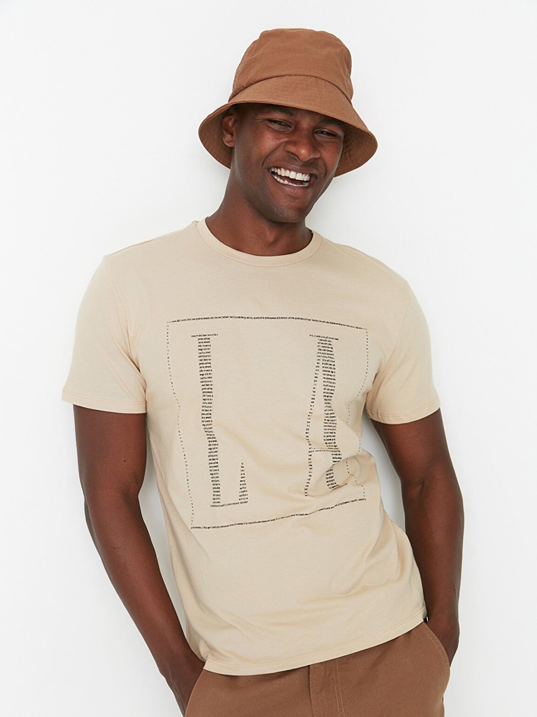 

Trendyol Men Beige Printed Cotton T-shirt
