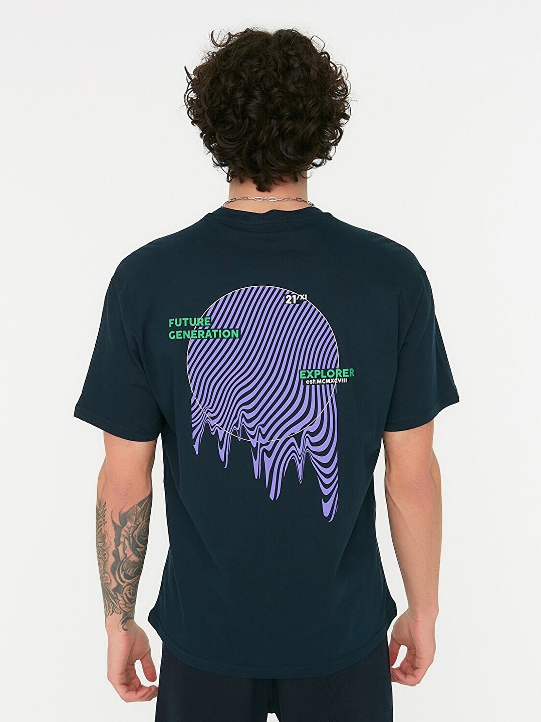 

Trendyol Men Navy Blue Printed Cotton T-shirt