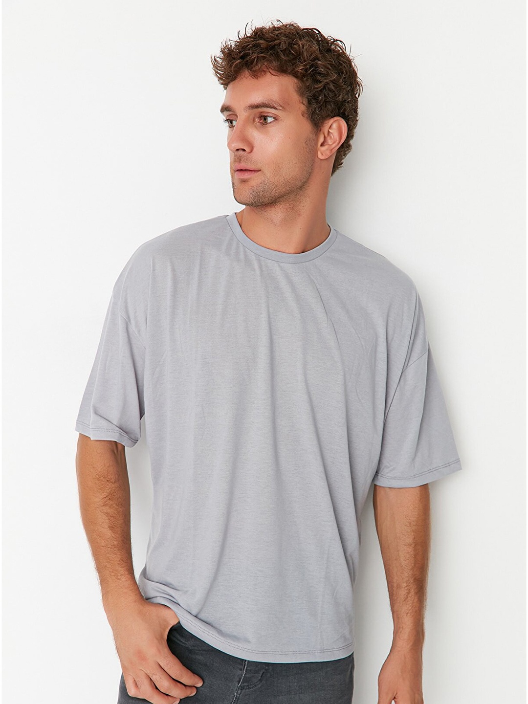 

Trendyol Drop-Shoulder Sleeves Baggy T-shirt, Grey