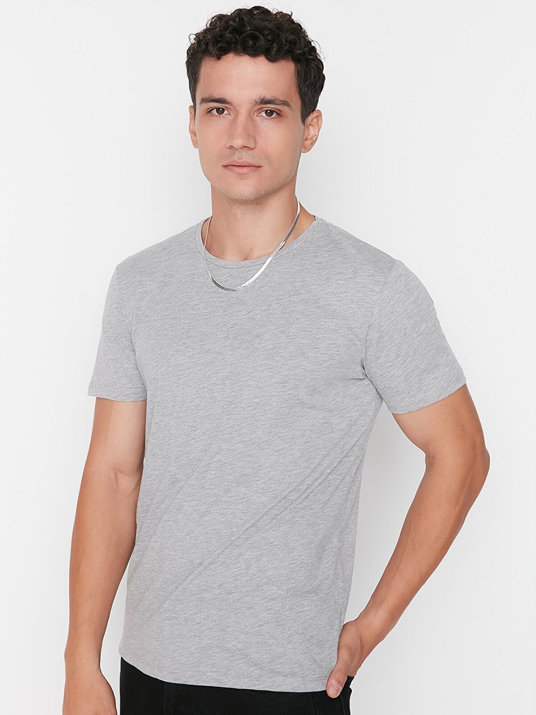 

Trendyol Men Grey Solid Cotton T-shirt
