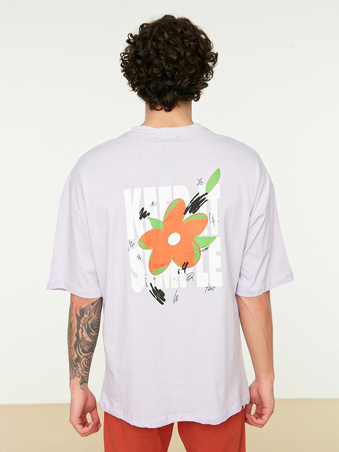 

Trendyol Men Violet Printed Drop-Shoulder Sleeves Cotton T-shirt