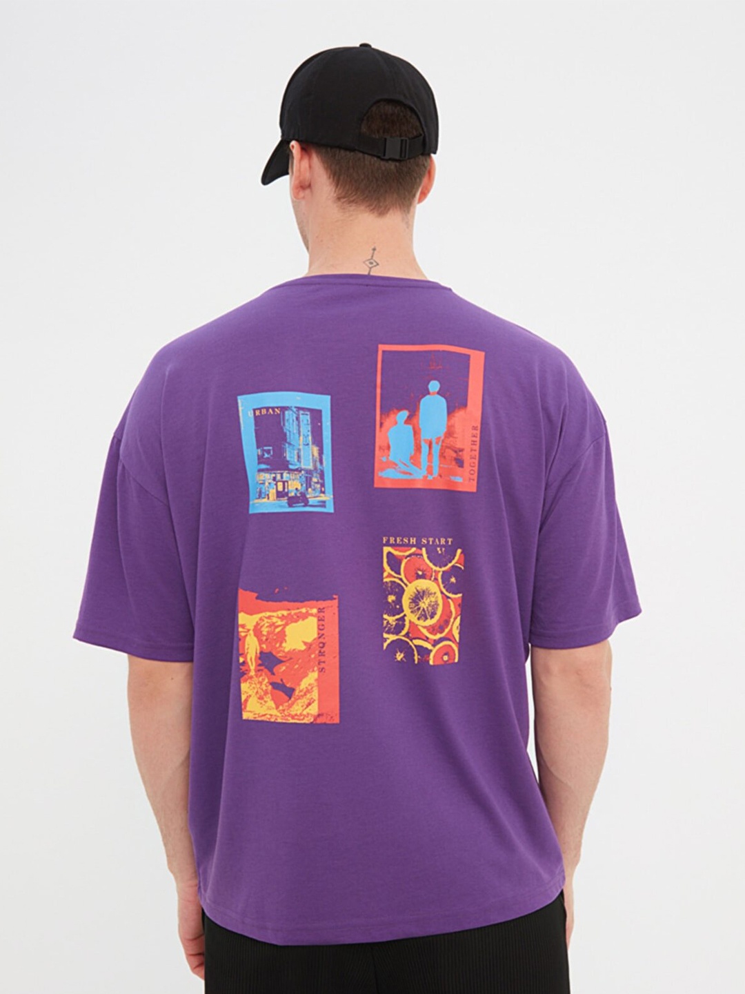 

Trendyol Men Purple Printed Drop-Shoulder Sleeves Polyester T-shirt