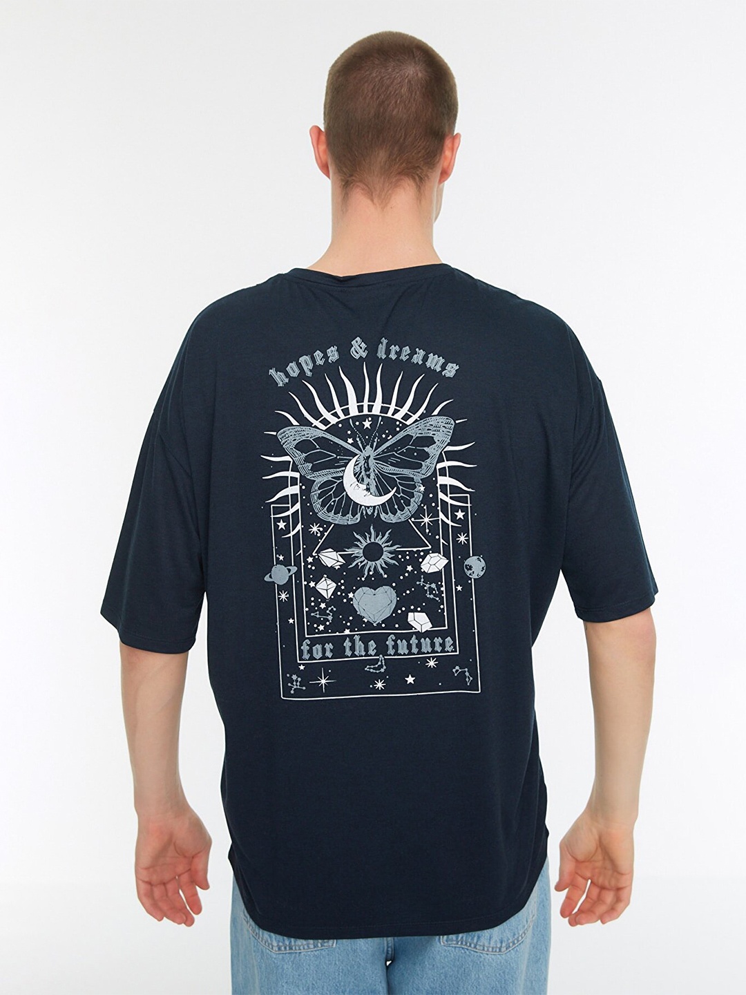 

Trendyol Men Navy Blue Typography Printed Drop-Shoulder Sleeves Polyester T-shirt