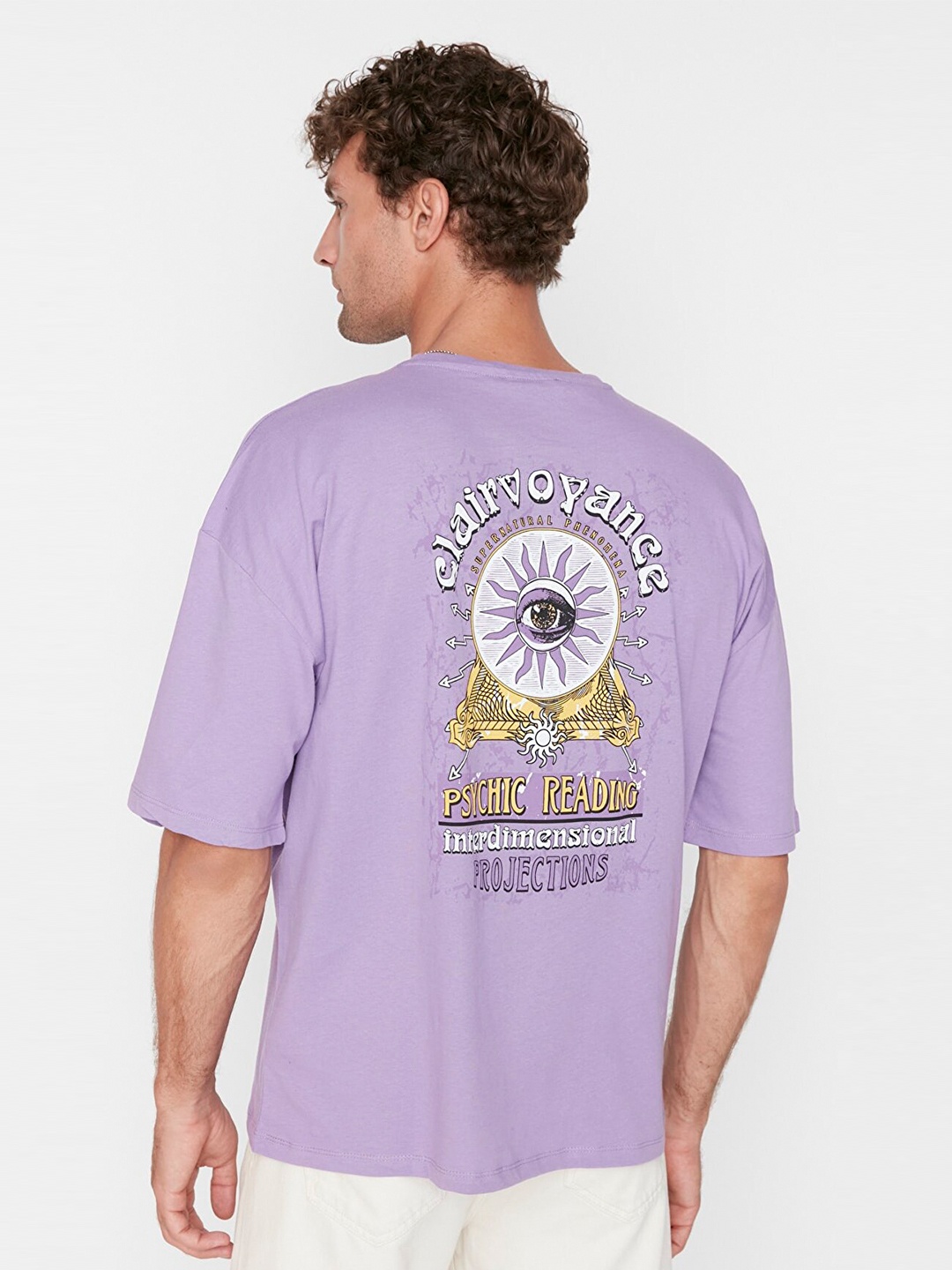 

Trendyol Men Purple Typography Printed Drop-Shoulder Sleeves Cotton T-shirt
