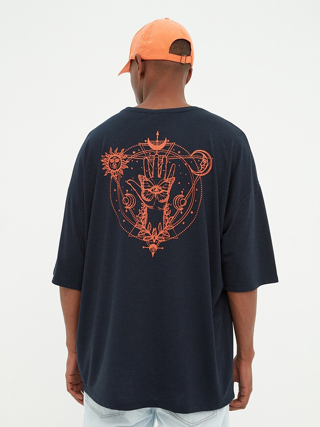 

Trendyol Men Navy Blue Printed Drop-Shoulder Sleeves Polyester T-shirt