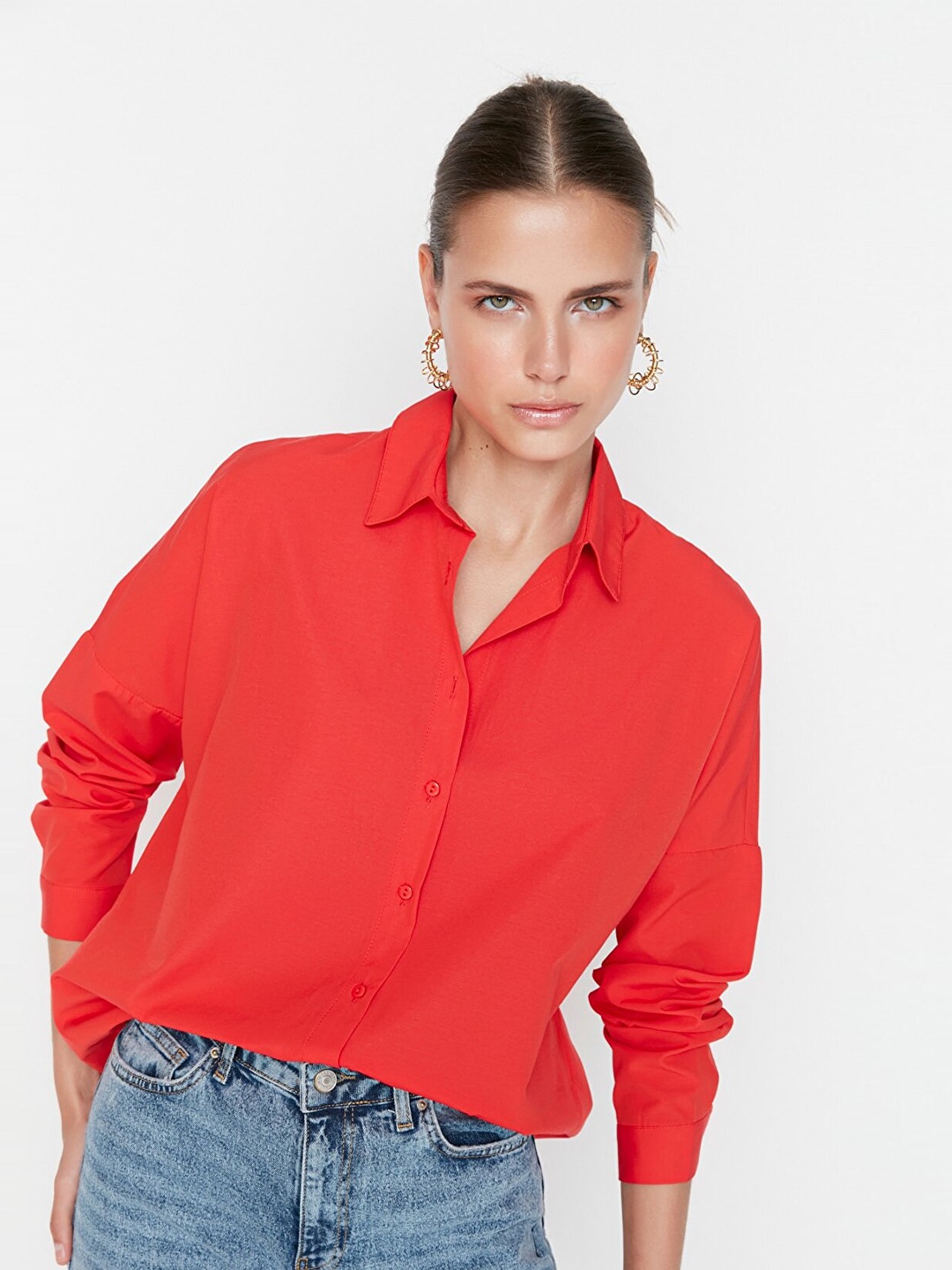 

Trendyol Women Red Solid Casual Shirt