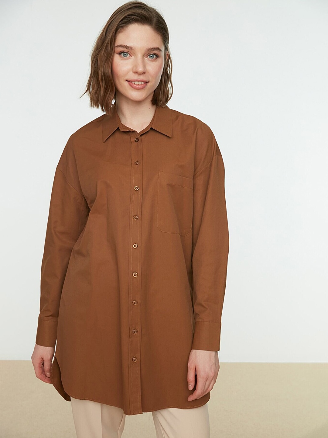 

Trendyol Women Brown Regular Fit Longline Casual Shirt