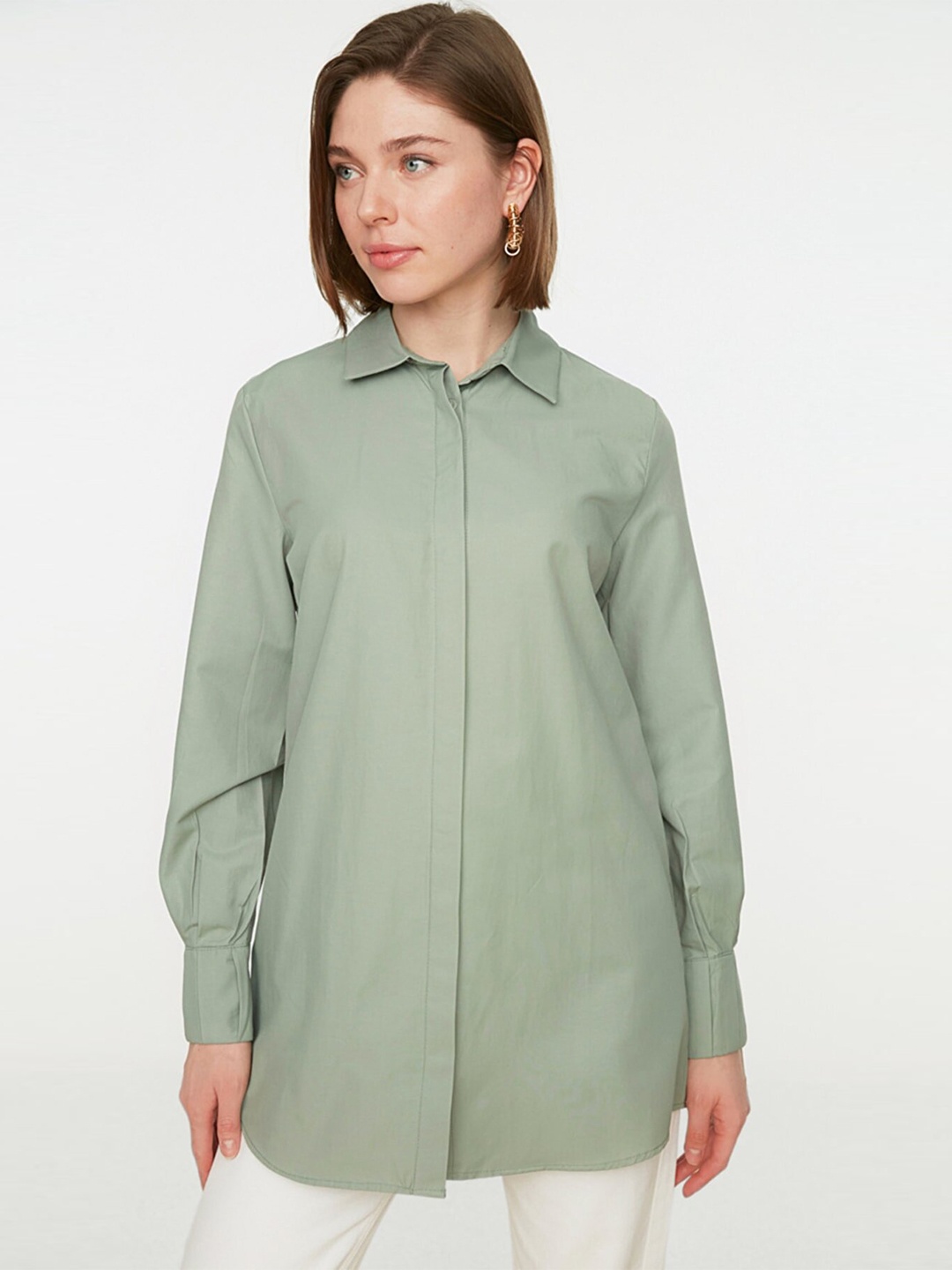 

Trendyol Women Sea Green Longline Casual Shirt