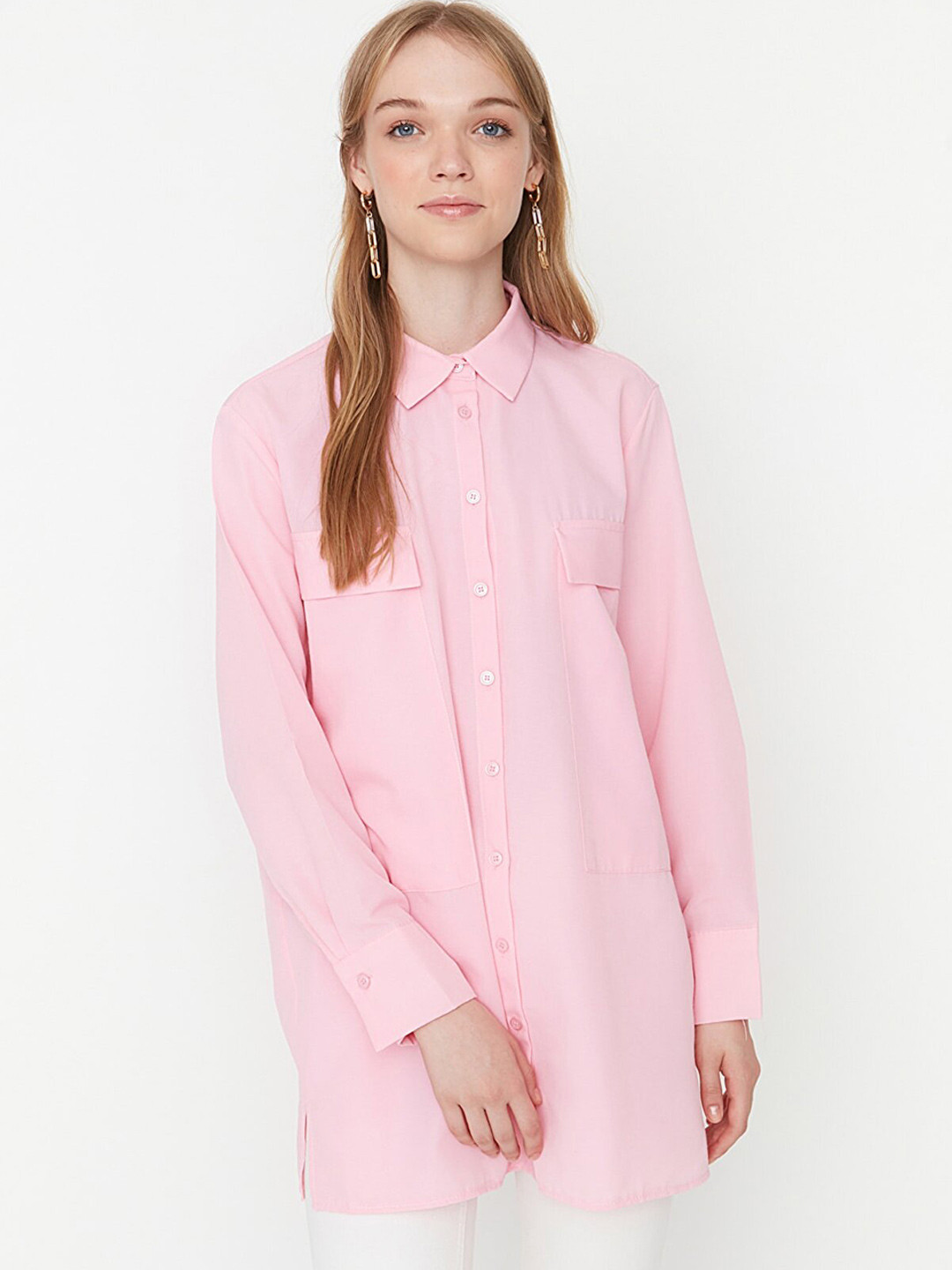

Trendyol Women Pink Longline Casual Shirt