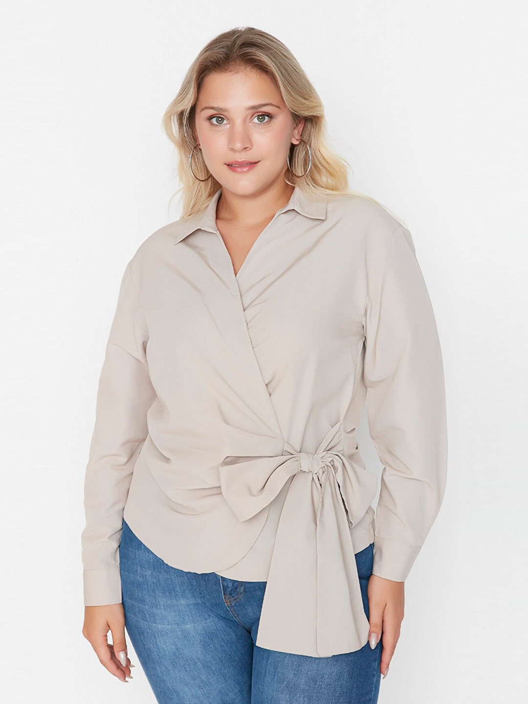 

Trendyol Women Beige Tie Up Detail Casual Shirt