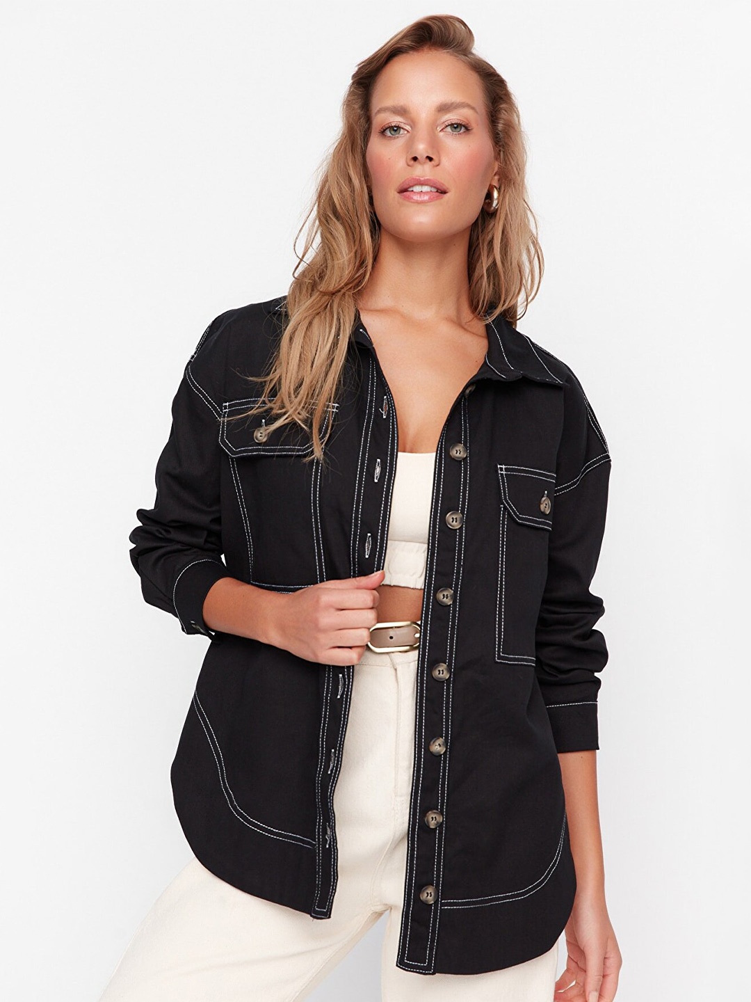 

Trendyol Women Black Casual Pure cotton Shirt
