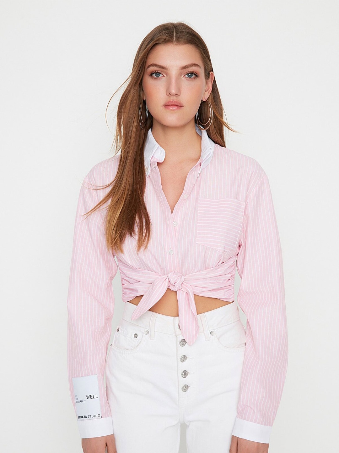 

Trendyol Women Pink Striped Casual Shirt