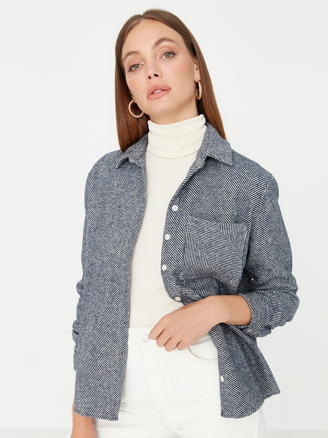 

Trendyol Women Blue Striped Casual Shirt