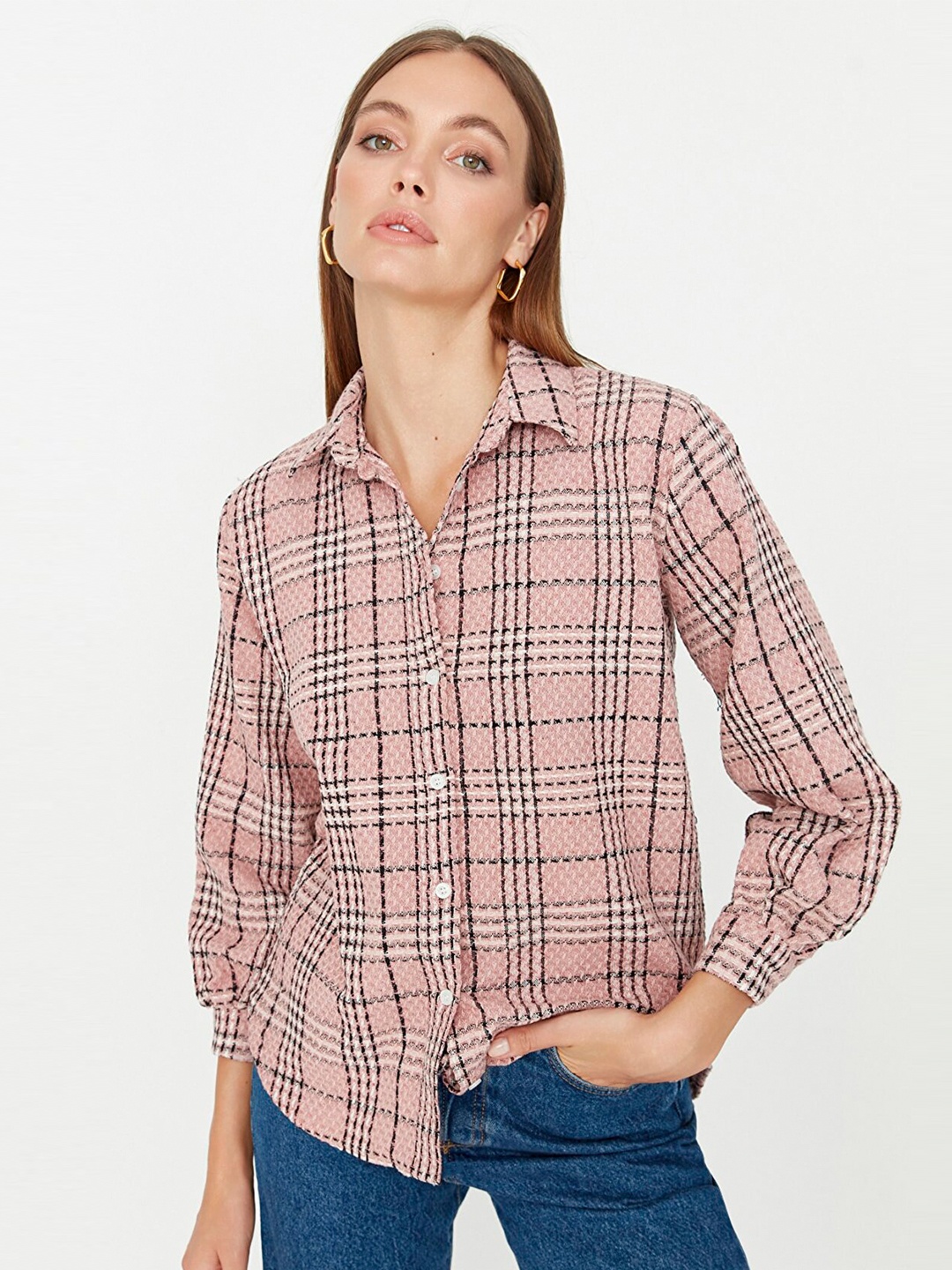 

Trendyol Women Pink Checked Casual Shirt