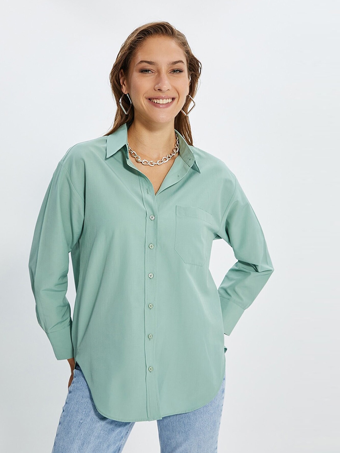 

Trendyol Women Sea Green Casual Shirt