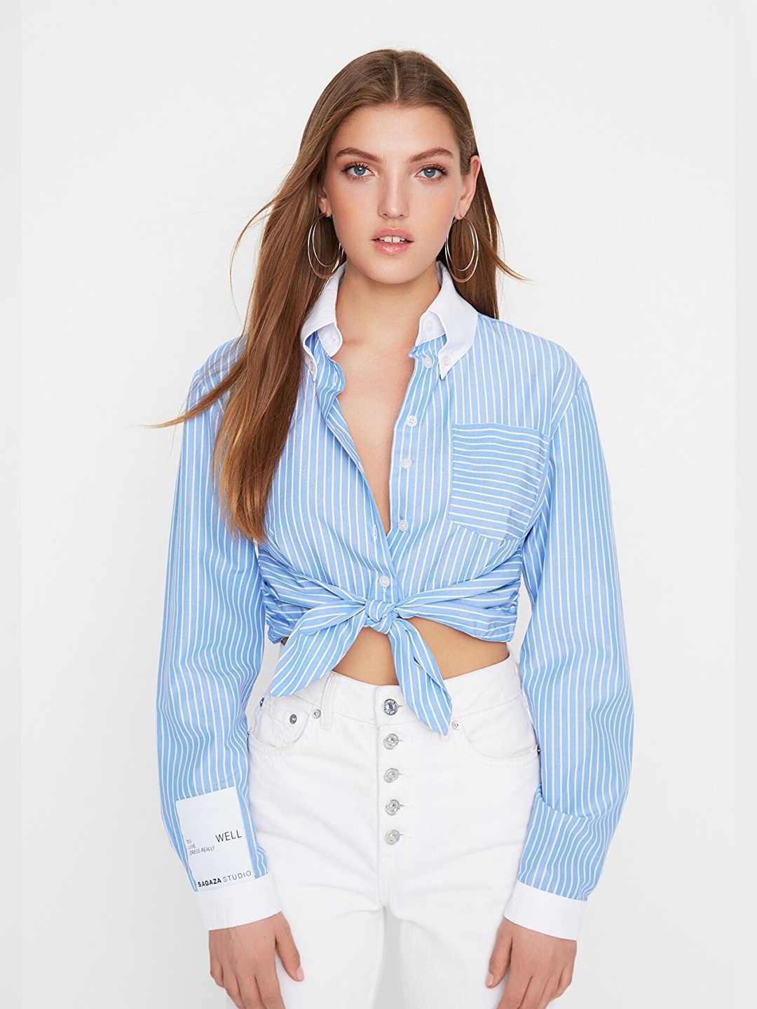 

Trendyol Women Blue Striped Casual Shirt