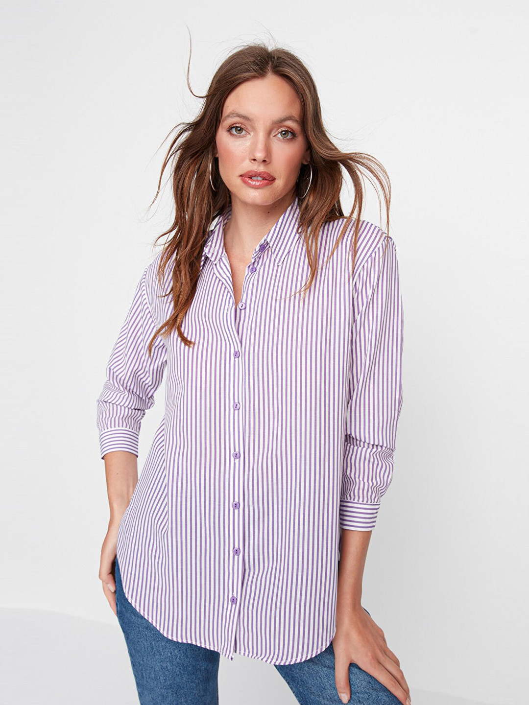 

Trendyol Women Violet Vertical Striped Casual Shirt