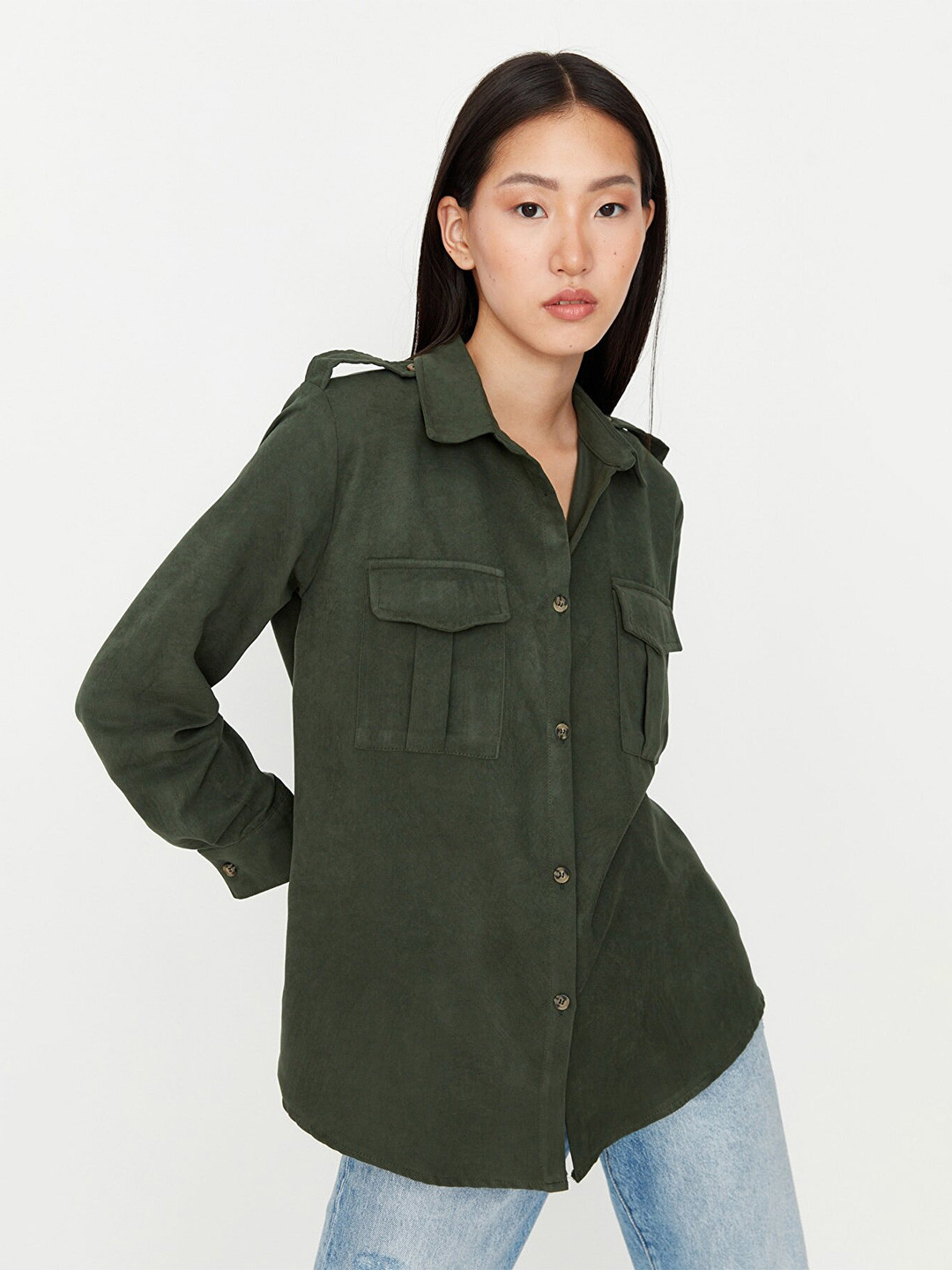 

Trendyol Women Green Solid Casual Shirt