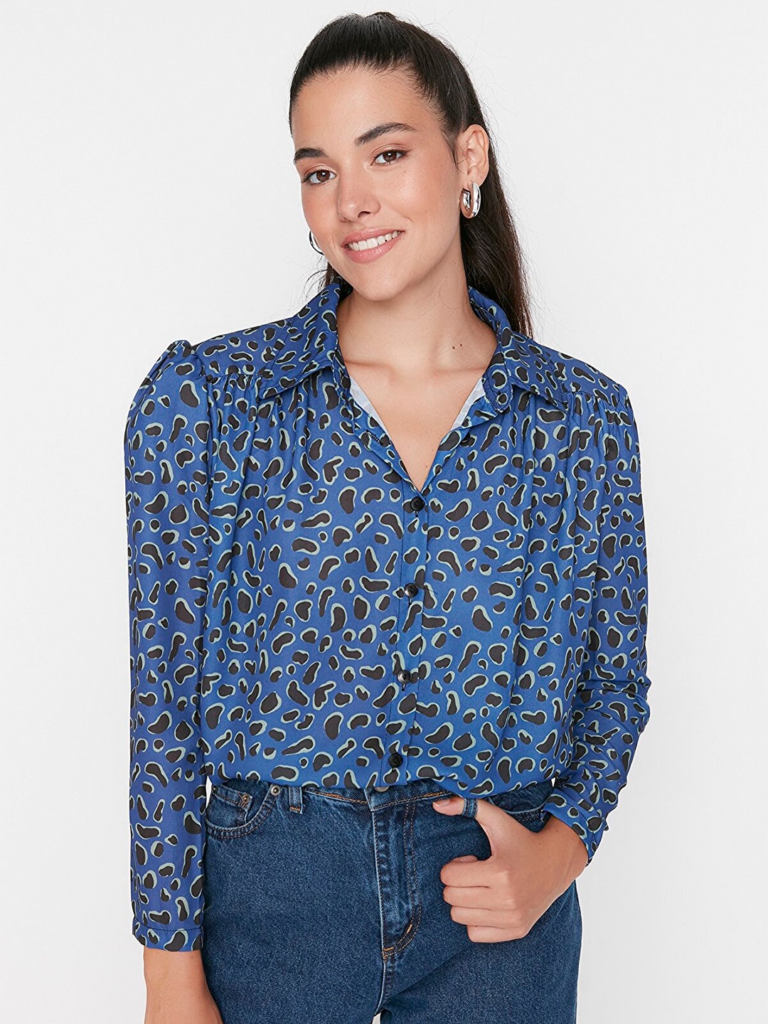 

Trendyol Women Blue & Black Printed Casual Shirt
