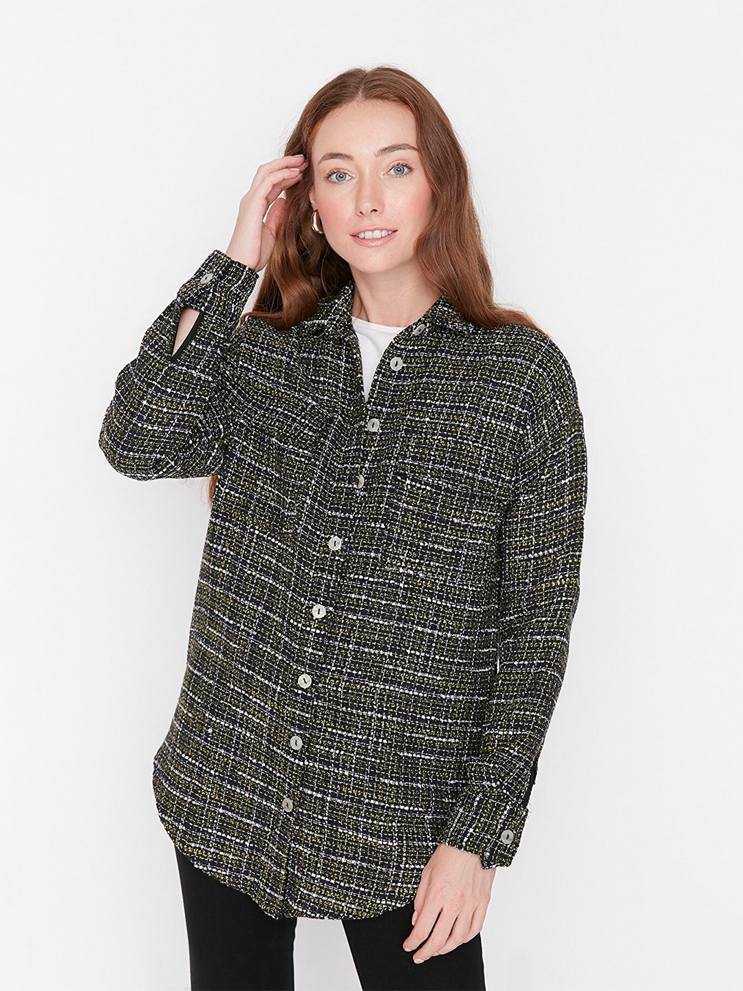 

Trendyol Women Black & White Horizontal Striped Casual Shirt
