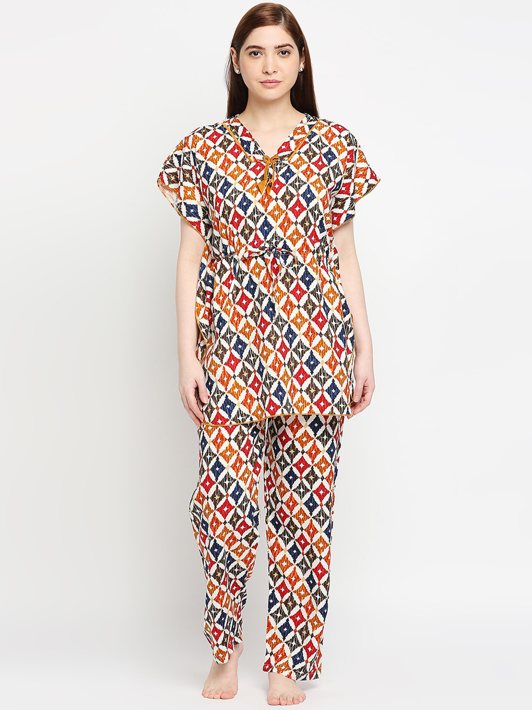 

Pretty Awesome Women Peach-Coloured & Black Printed Night suit